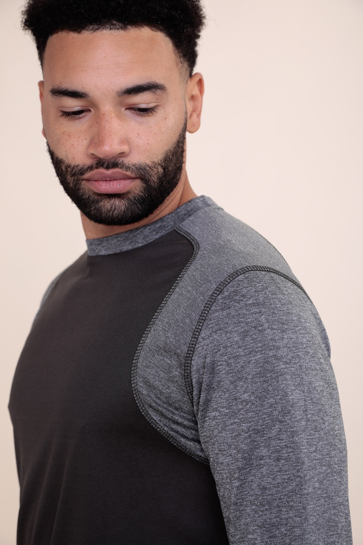 Two-Tone Micro-Perforated Active Long Sleeve Top