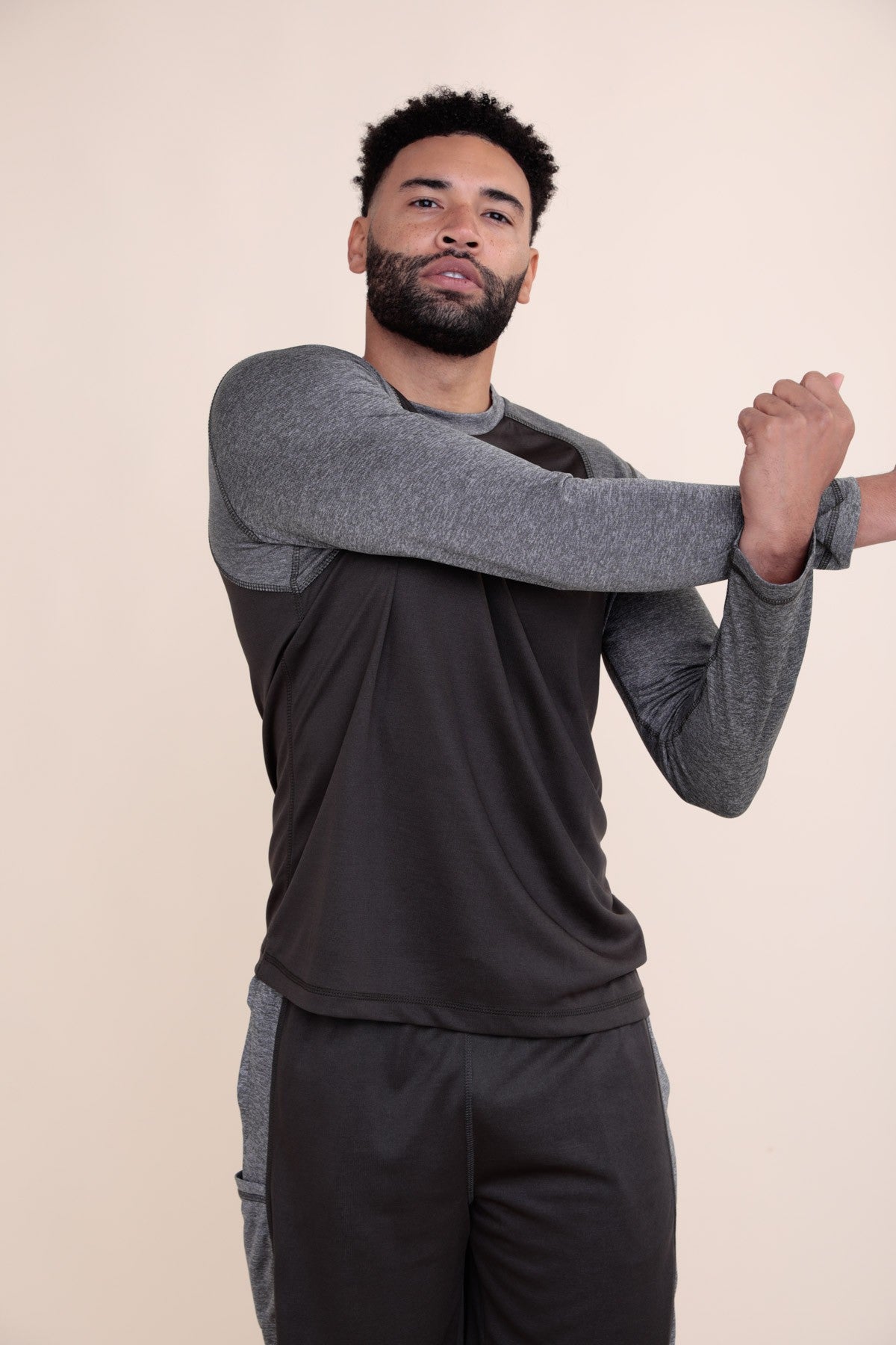 Two-Tone Micro-Perforated Active Long Sleeve Top