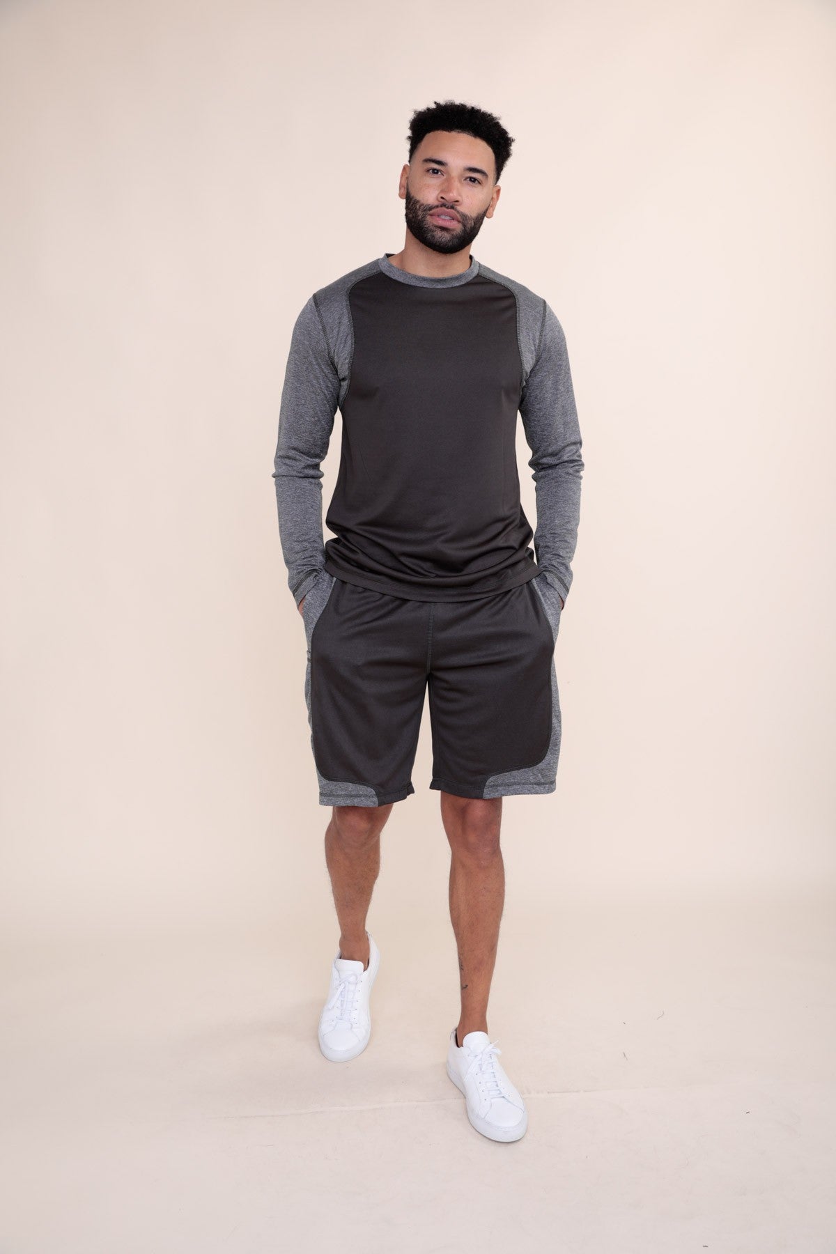 Two-Tone Micro-Perforated Active Long Sleeve Top