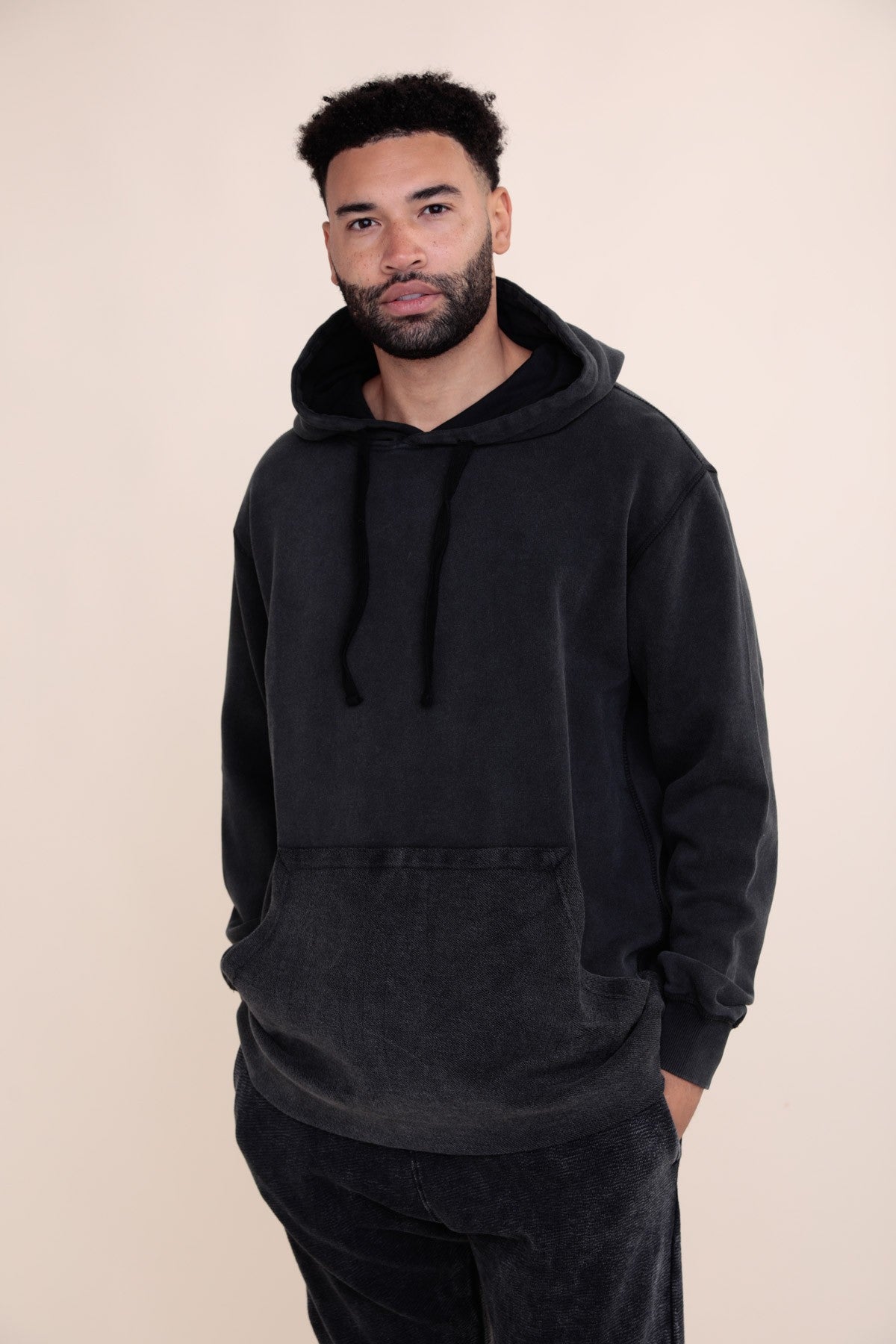 Reversed Pocket Mineral-Wash Hoodie Sweatshirt