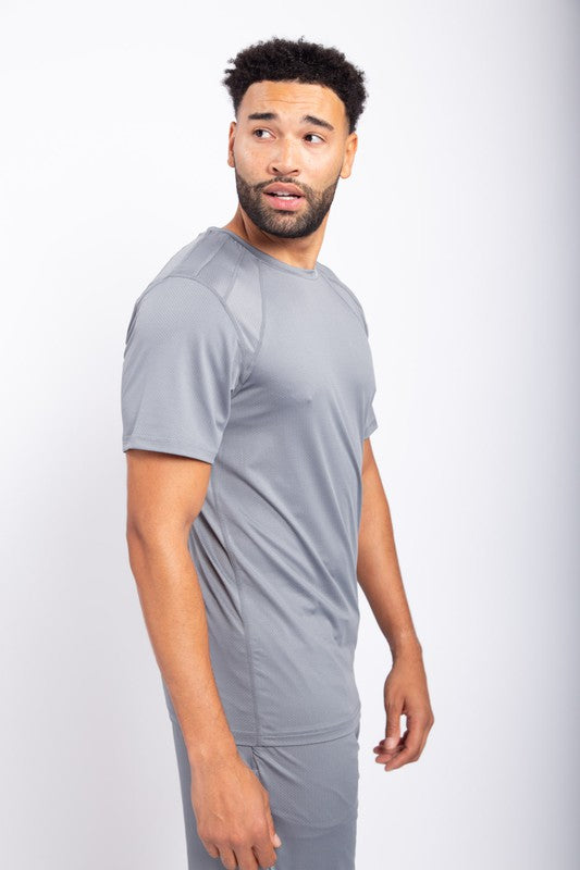 Tee with shoulder paneling