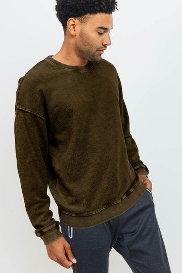 Washed Cotton Crew Neck Long-Sleeve T-Shirt (Oversized)